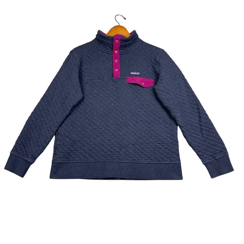 Patagonia Organic Cotton Quilt Snap-T Pullover Women Medium Blue Pink